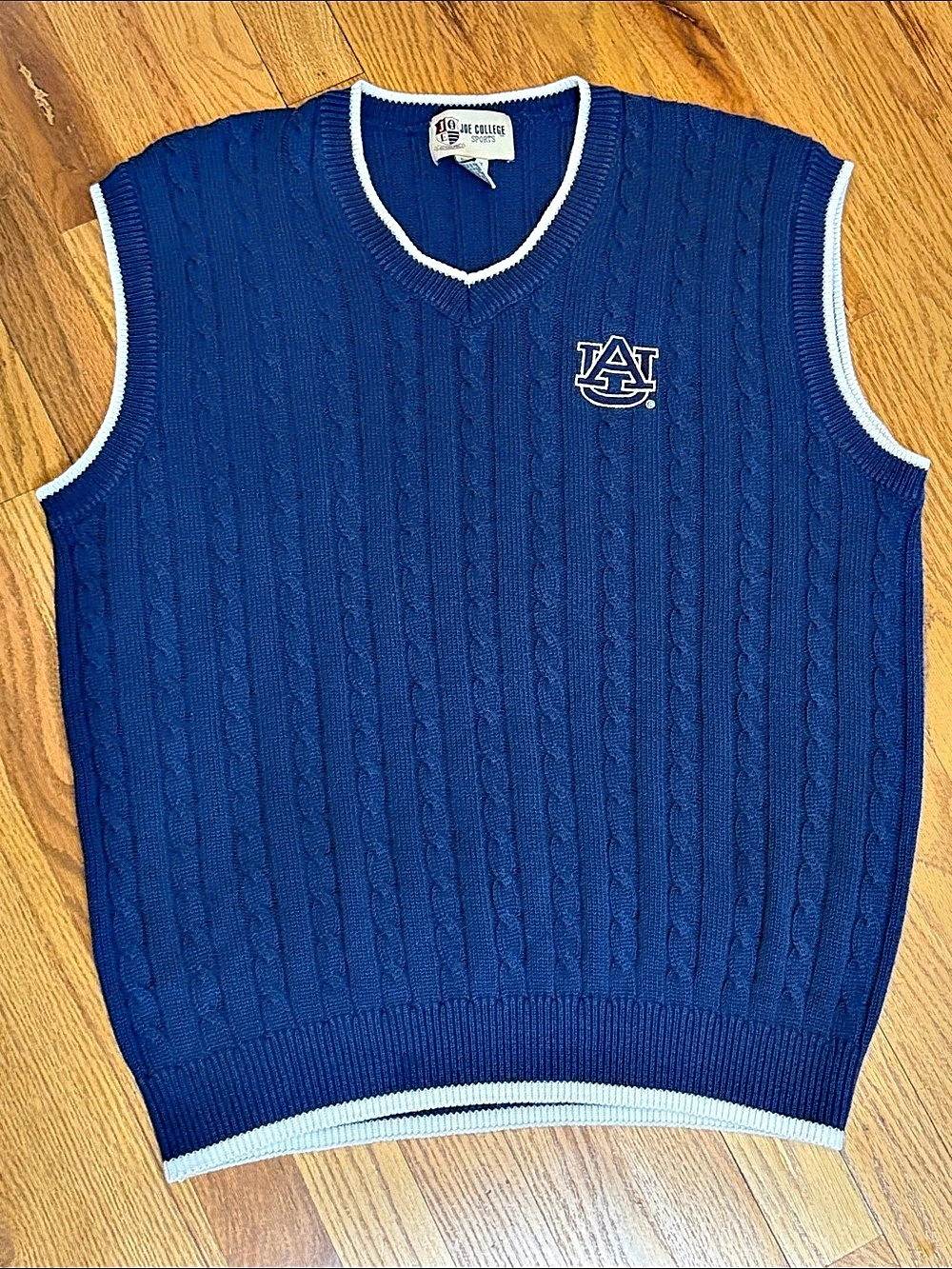 Vintage Auburn Tigers Joe College Sports Cable-Knit Sweater Vest in Blue/White L
